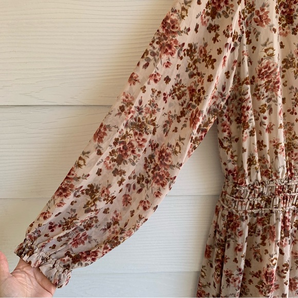 Kori Plus XL Floral smocked waist v neck flutter hem long sleeve mini dress - Picture 5 of 16